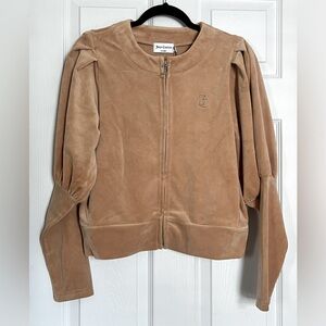 NWT JUICY COUTURE Velour Puff Sleeve Beachwood Tan Tracksuit Jacket Size Medium